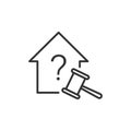 Home with gavel line icon. Legalization of ownerless or public property.